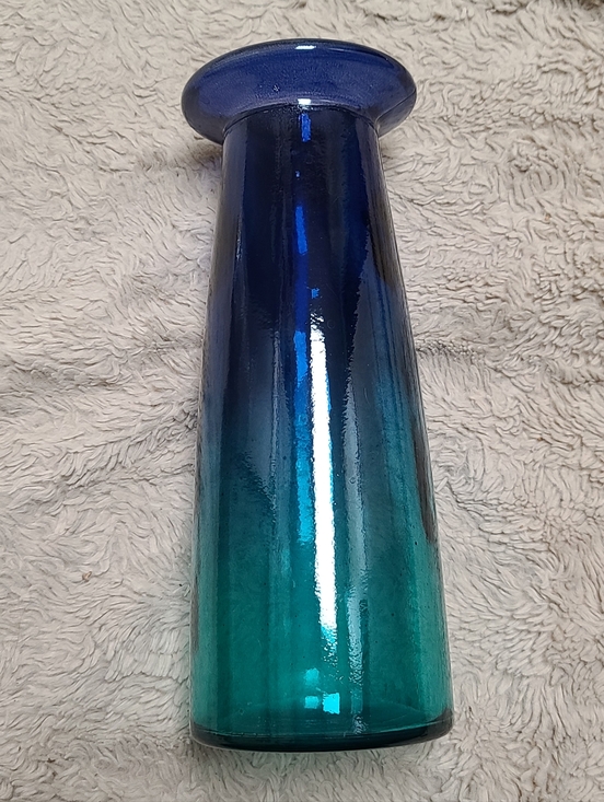 Other - Large Blue-Green Ombre Glass Vase, Thick Glass Pressed Glass, High Quality Feel